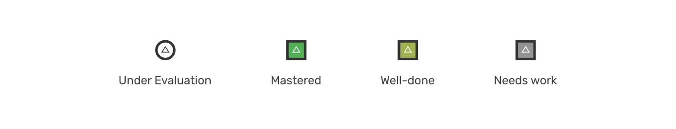 The three core status blocks: Mastered, Well-done, and Needs Work